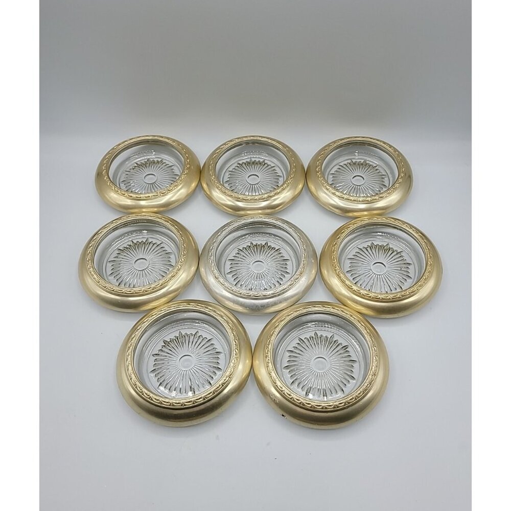 8 Vintage Silver Plated & Glass Sunburst Coasters Ashtrays Candy Dish Trinket